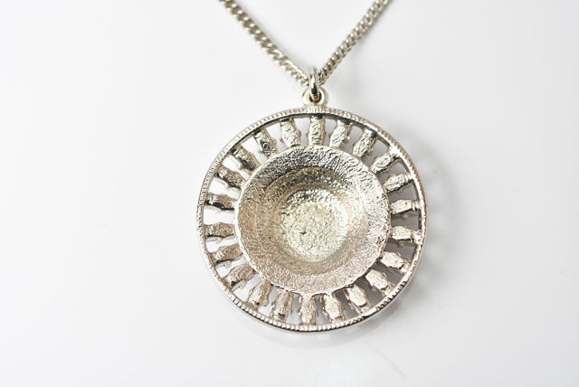 Chanel Metal Necklace Pendant Chain Circle Motif CC Silver
