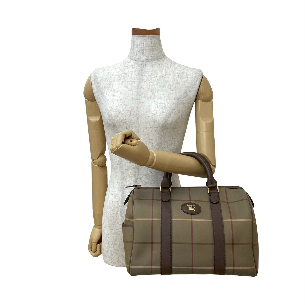 Burberrys Shadow Horse Logo Nova Check Canvas Leather Handbag