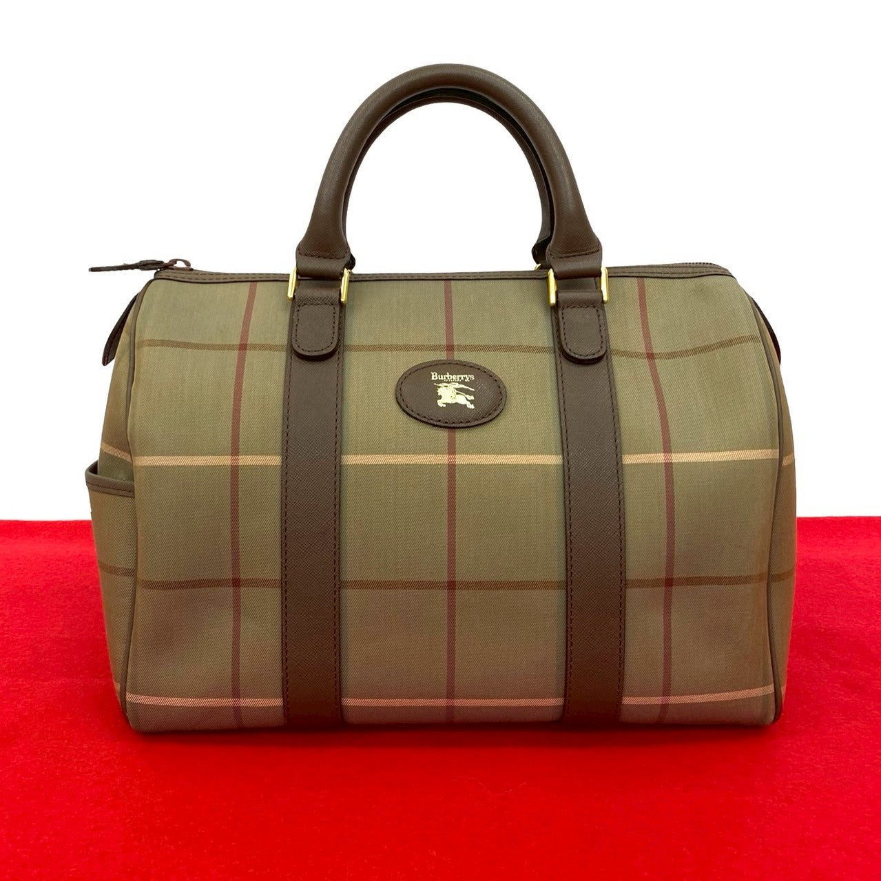 Burberrys Shadow Horse Logo Nova Check Canvas Leather Handbag