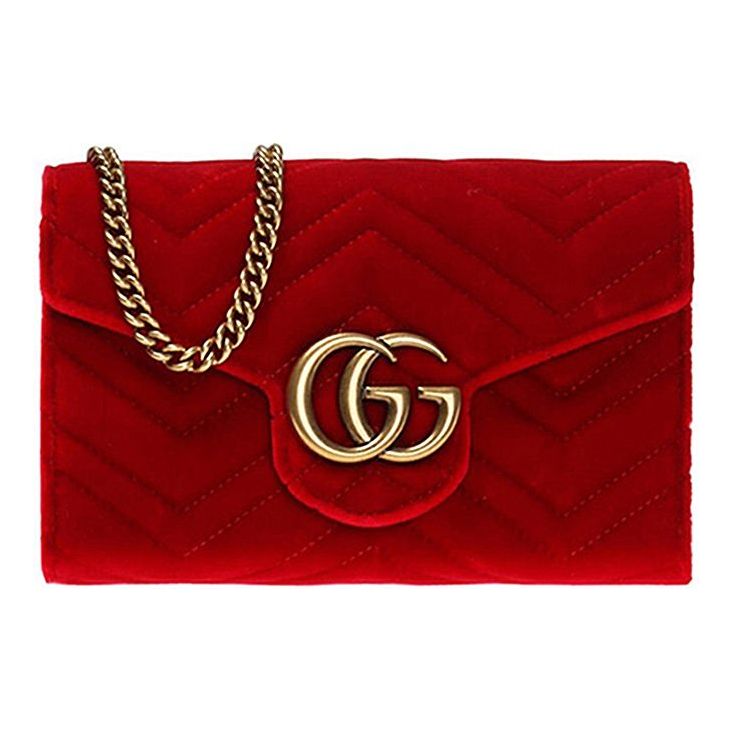 (WMNS) GUCCI GG Marmont Gold Logo Distress Velvet Chain Shoulder Messenger Bag Mini Red 474575-9QIDT-6433