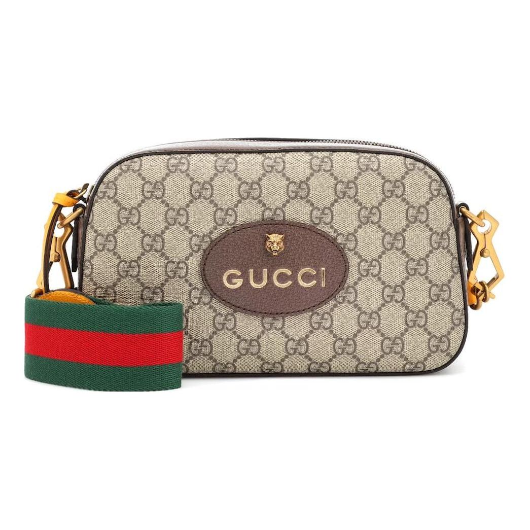 GUCCI Neo Vintage Metallic Tiger Head Logo Stripe Webbing Shoulder Messenger Bag Unisex / / Brown / Yellow 476466-K9GVT-8856