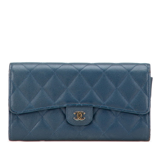 Chanel Coco Mark Matelasse Caviar Skin Long Wallet