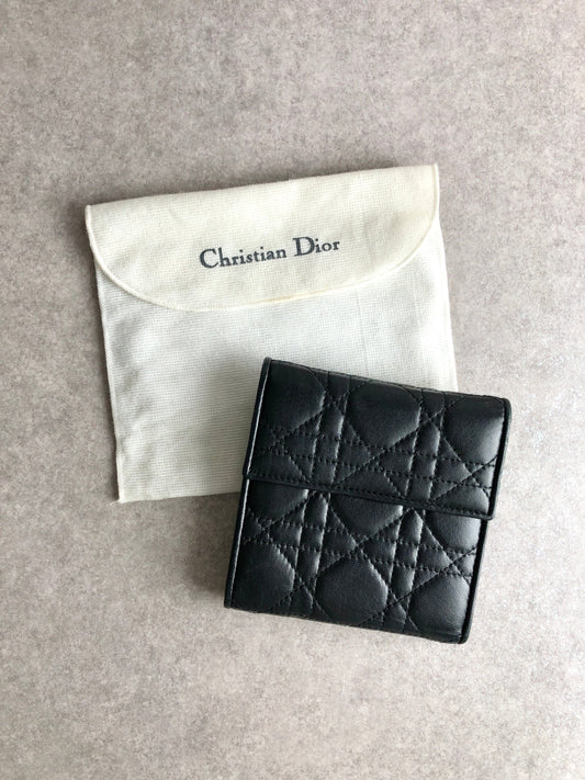 Christian Dior Cannage Folded Wallet Black Vintage 7hrhuv