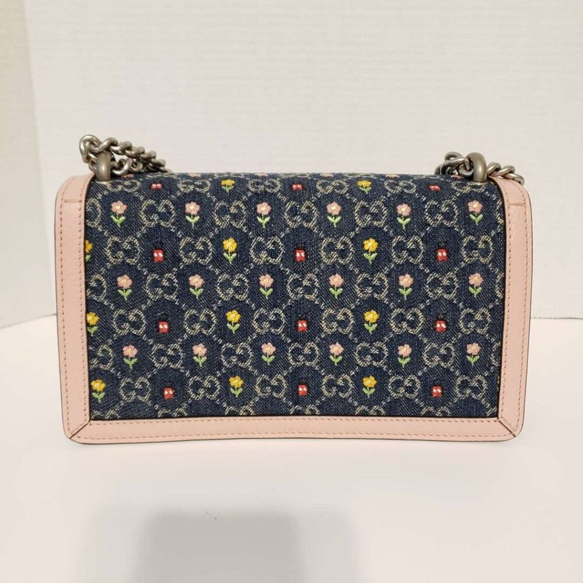 New Denim Floral Embroidered GG Monogram Dollar Calfskin Small Dionysus Bag