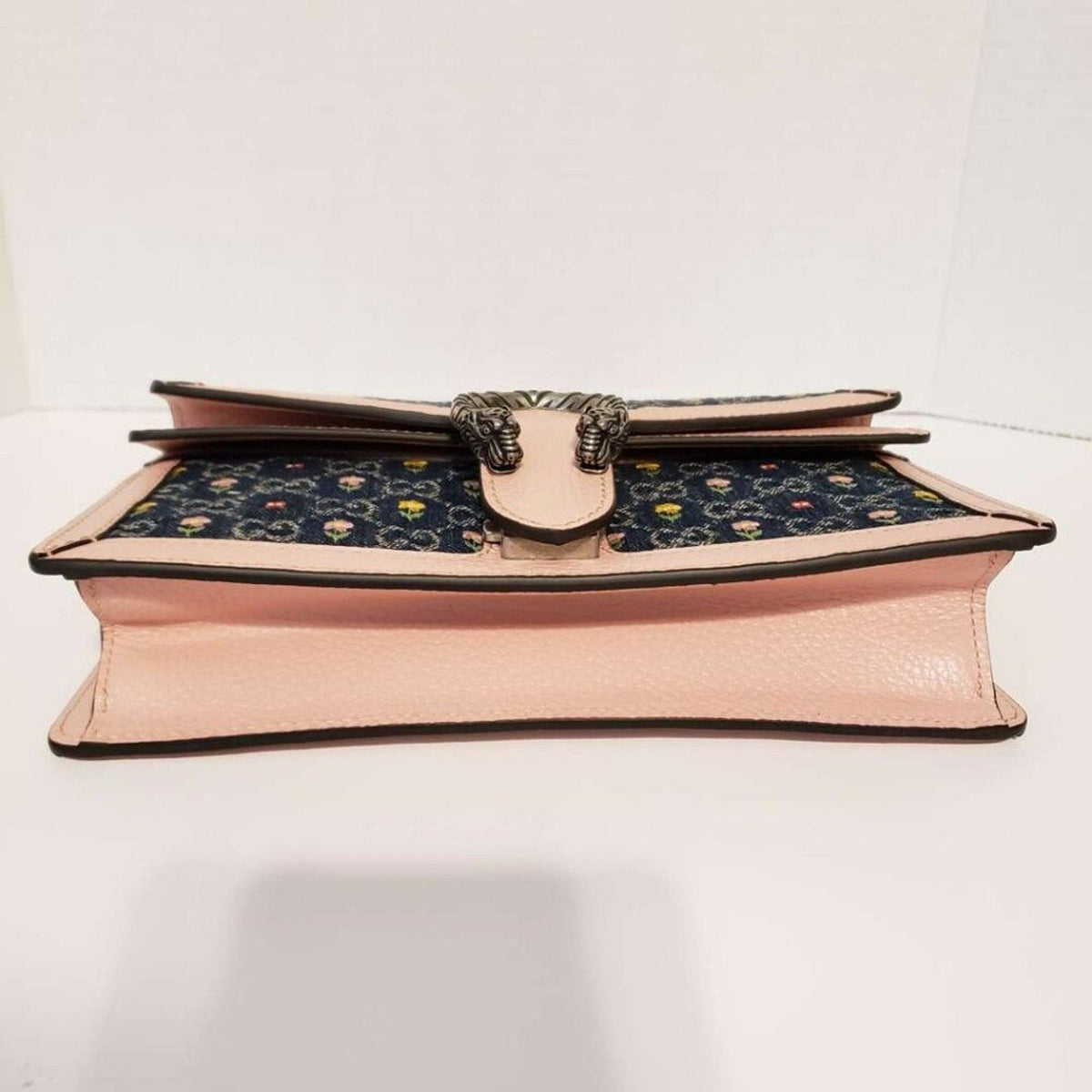 New Denim Floral Embroidered GG Monogram Dollar Calfskin Small Dionysus Bag