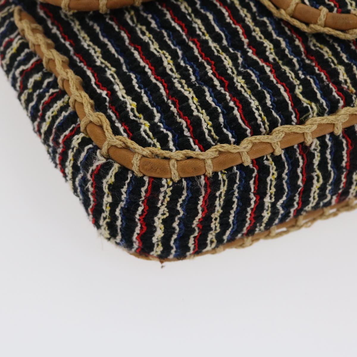 Top Quality Chanel Matelasse Tweed Turn Lock Chain Shoulder Bag Navy Brown CC Auth nh616A