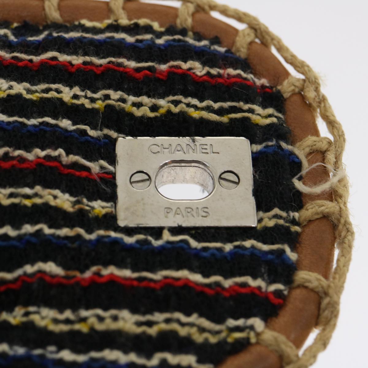 Top Quality Chanel Matelasse Tweed Turn Lock Chain Shoulder Bag Navy Brown CC Auth nh616A