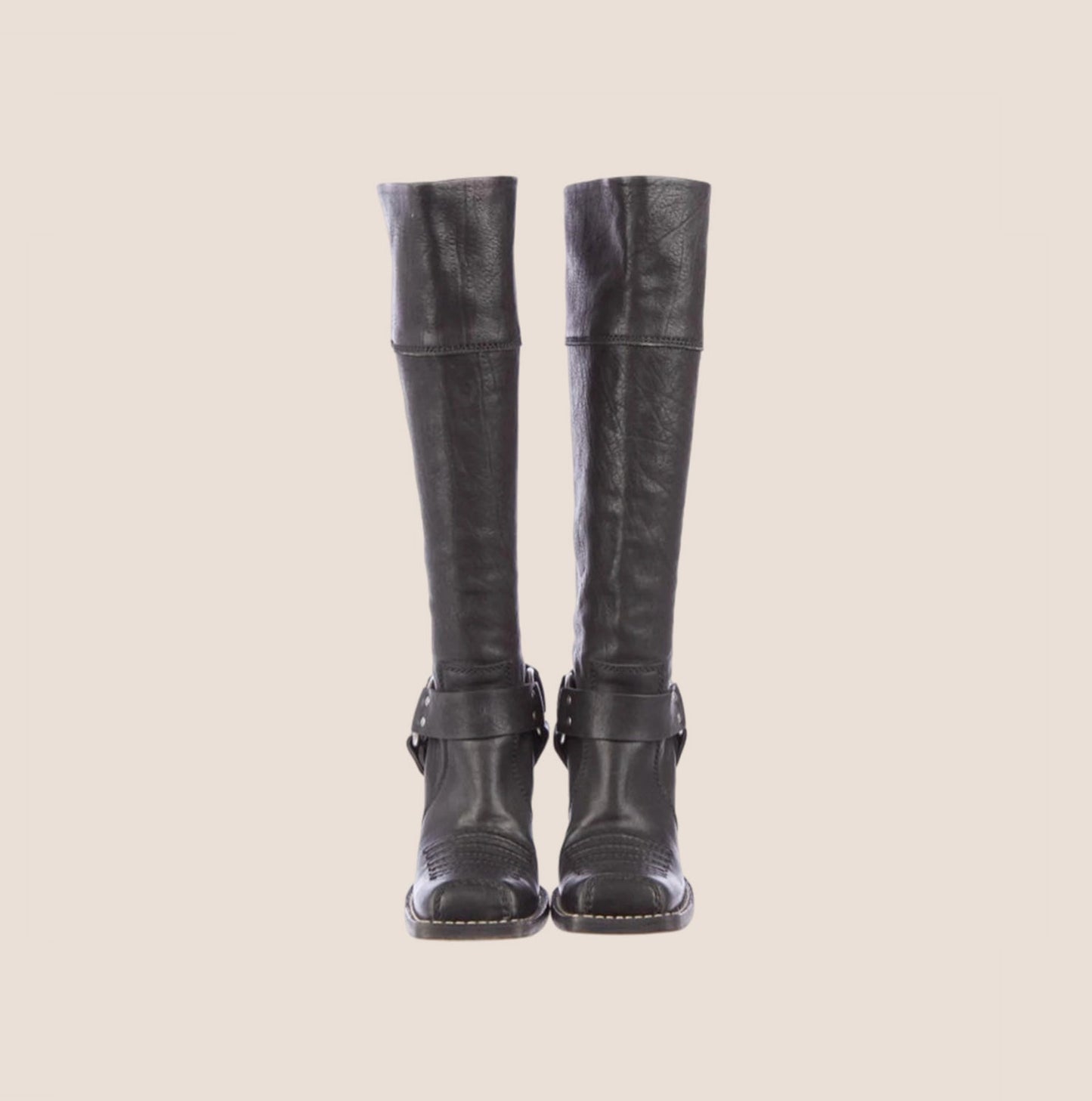 CHRISTIAN DIOR 2000 BLACK LEATHER HARNESS BOOTS