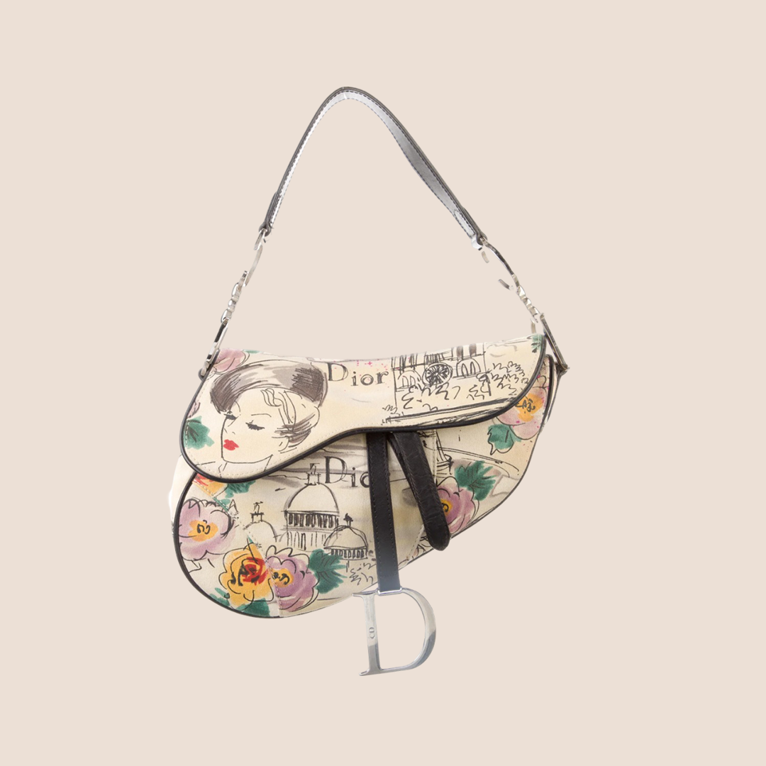 CHRISTIAN DIOR 2005 PARIS 50s PRINTED SADDLE BAG