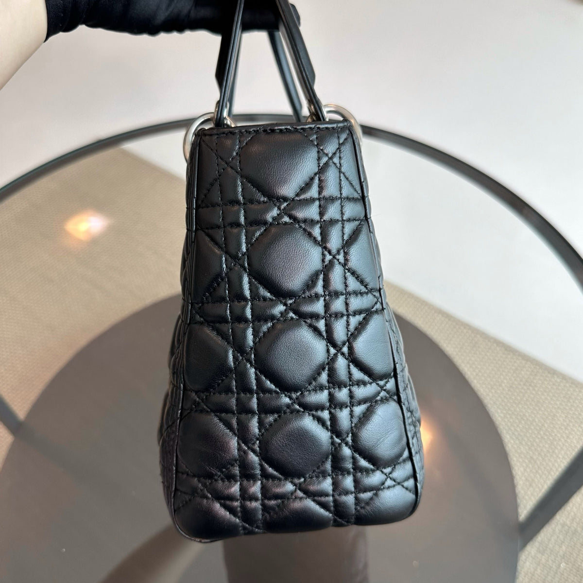 *No Strap* Lady Medium Lambskin Cannage Black SHW