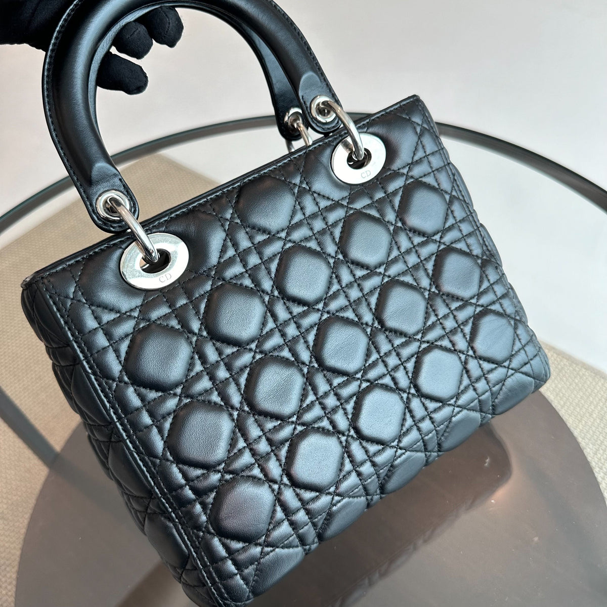 *No Strap* Lady Medium Lambskin Cannage Black SHW