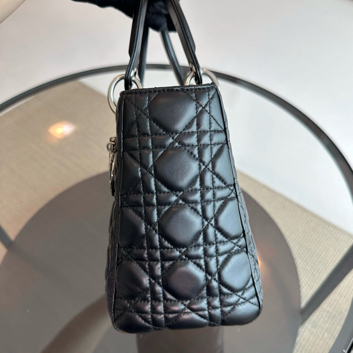 *No Strap* Lady Medium Lambskin Cannage Black SHW