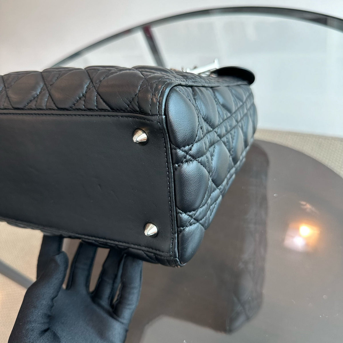 *No Strap* Lady Medium Lambskin Cannage Black SHW