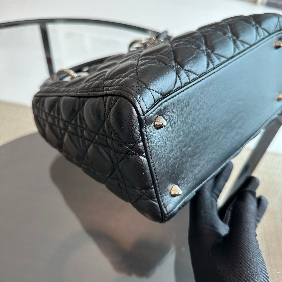 *No Strap* Lady Medium Lambskin Cannage Black SHW