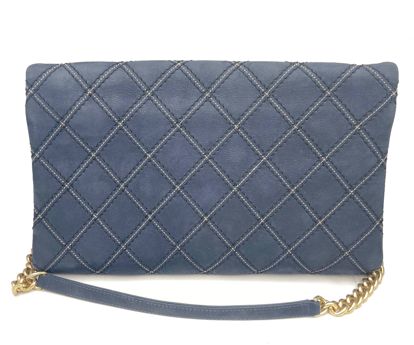 CHANEL Navy Stitching Rectangle Crossbody Bag with Mirror