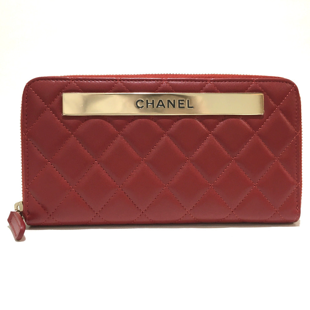 CHANEL Long Wallet Purse ‚`80979 lambskin Red Matrasse With logo Women Used