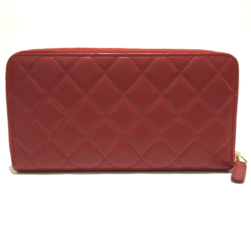 CHANEL Long Wallet Purse ‚`80979 lambskin Red Matrasse With logo Women Used