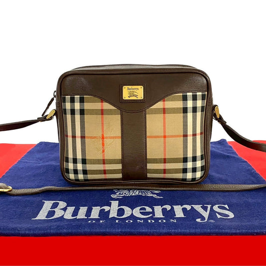 Burberrys Nova Check Shadow Horse Logo Canvas Leather Shoulder Bag