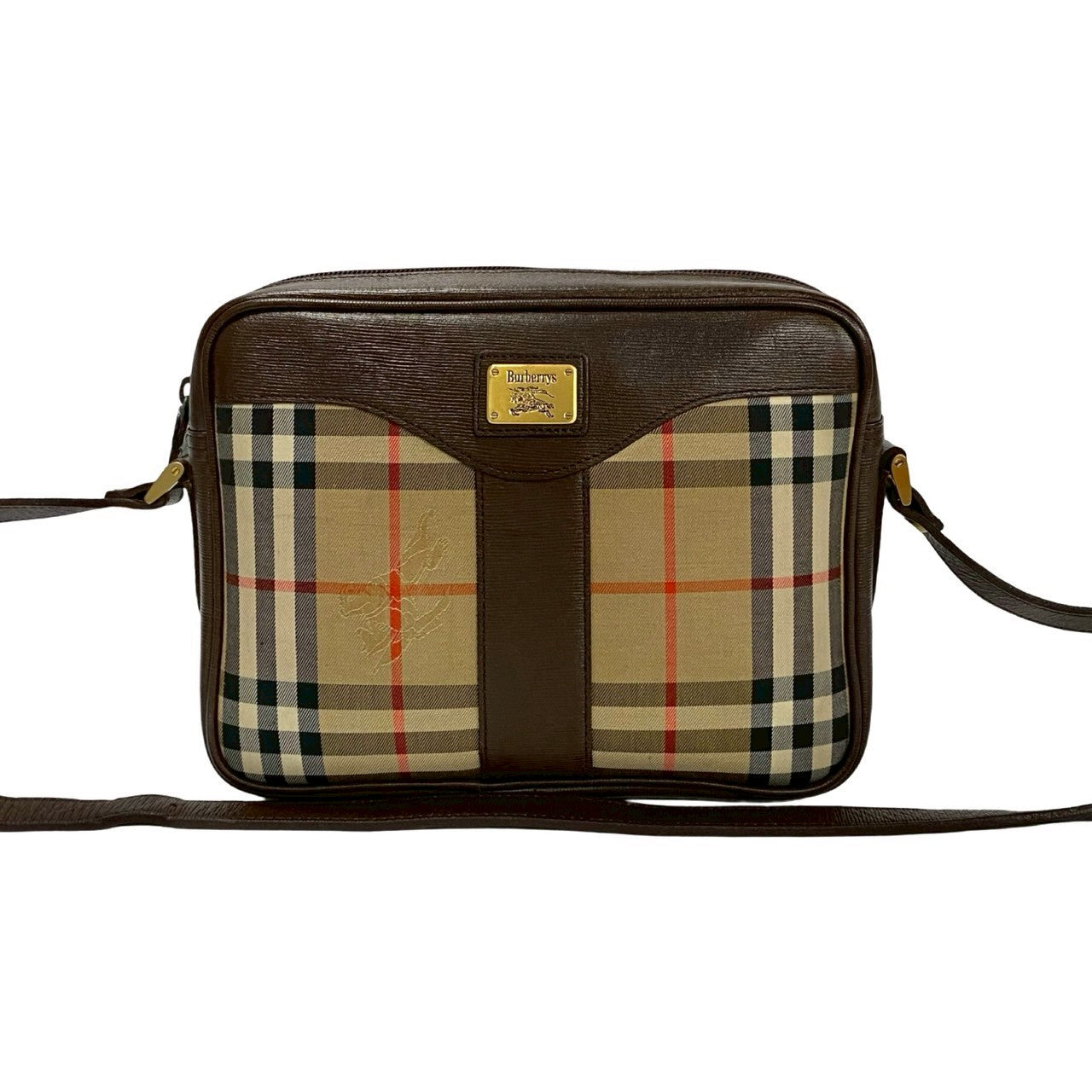 Burberrys Nova Check Shadow Horse Logo Canvas Leather Shoulder Bag