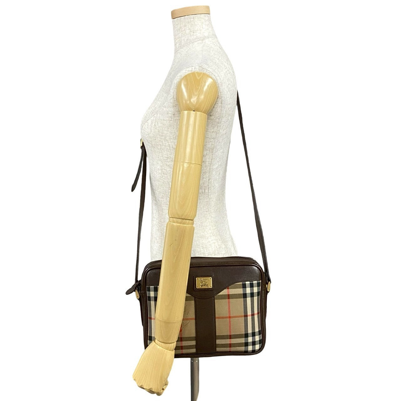 Burberrys Nova Check Shadow Horse Logo Canvas Leather Shoulder Bag