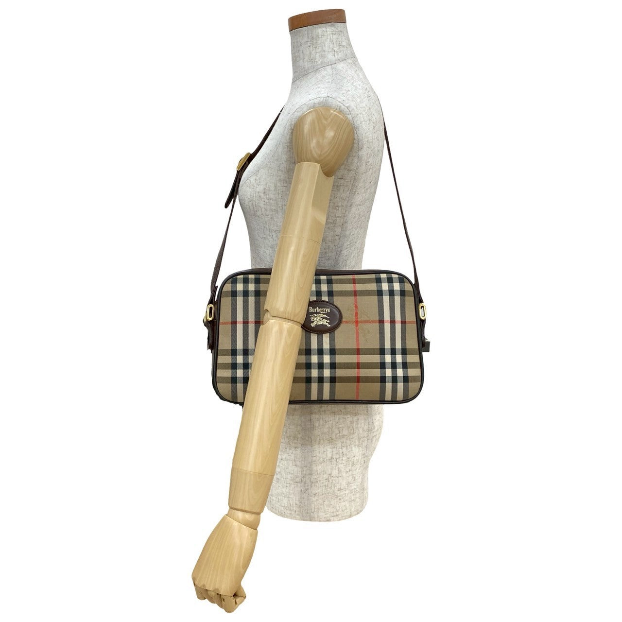 Burberrys Nova Check Canvas Leather Shoulder Bag