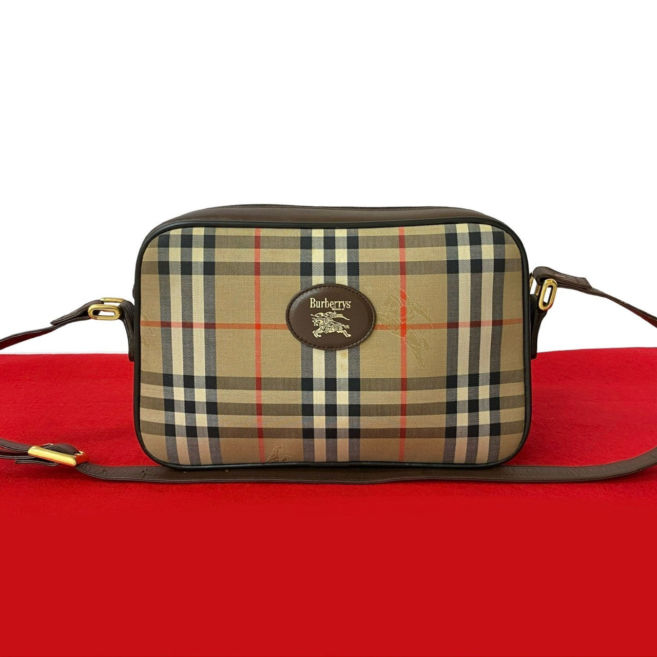 Burberrys Nova Check Canvas Leather Shoulder Bag