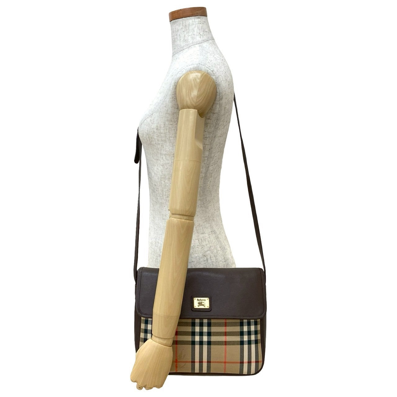 Burberrys Nova Check Shadow Horse Canvas Leather Shoulder Bag