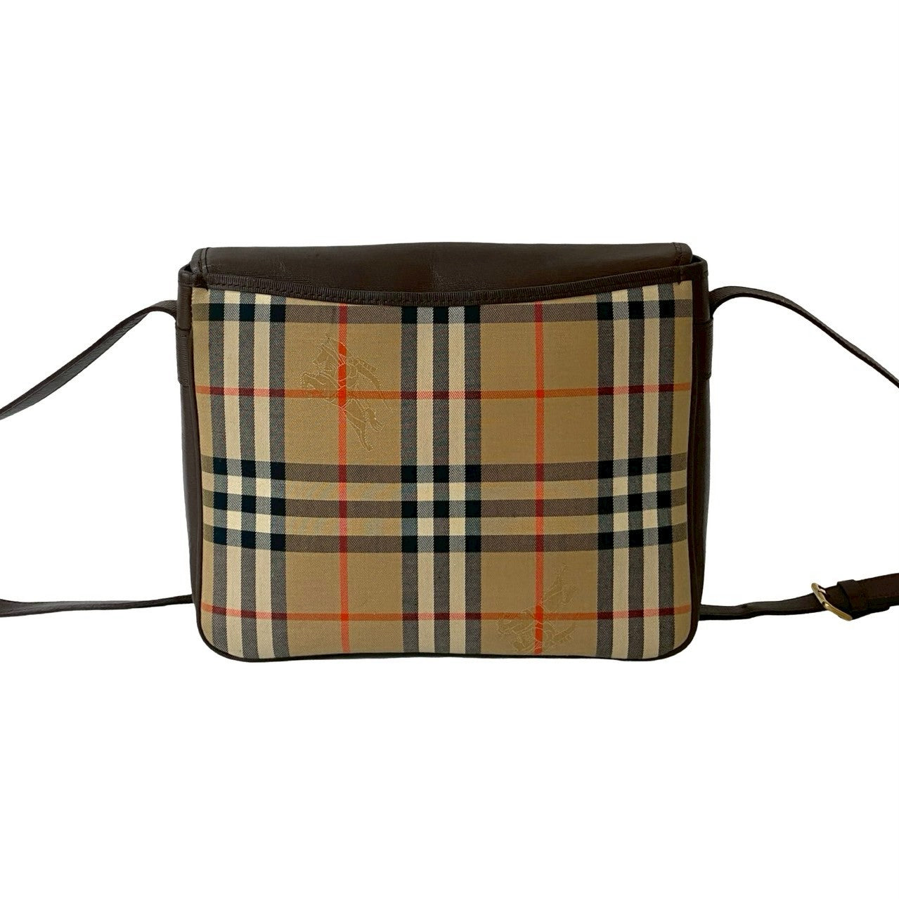 Burberrys Nova Check Shadow Horse Canvas Leather Shoulder Bag