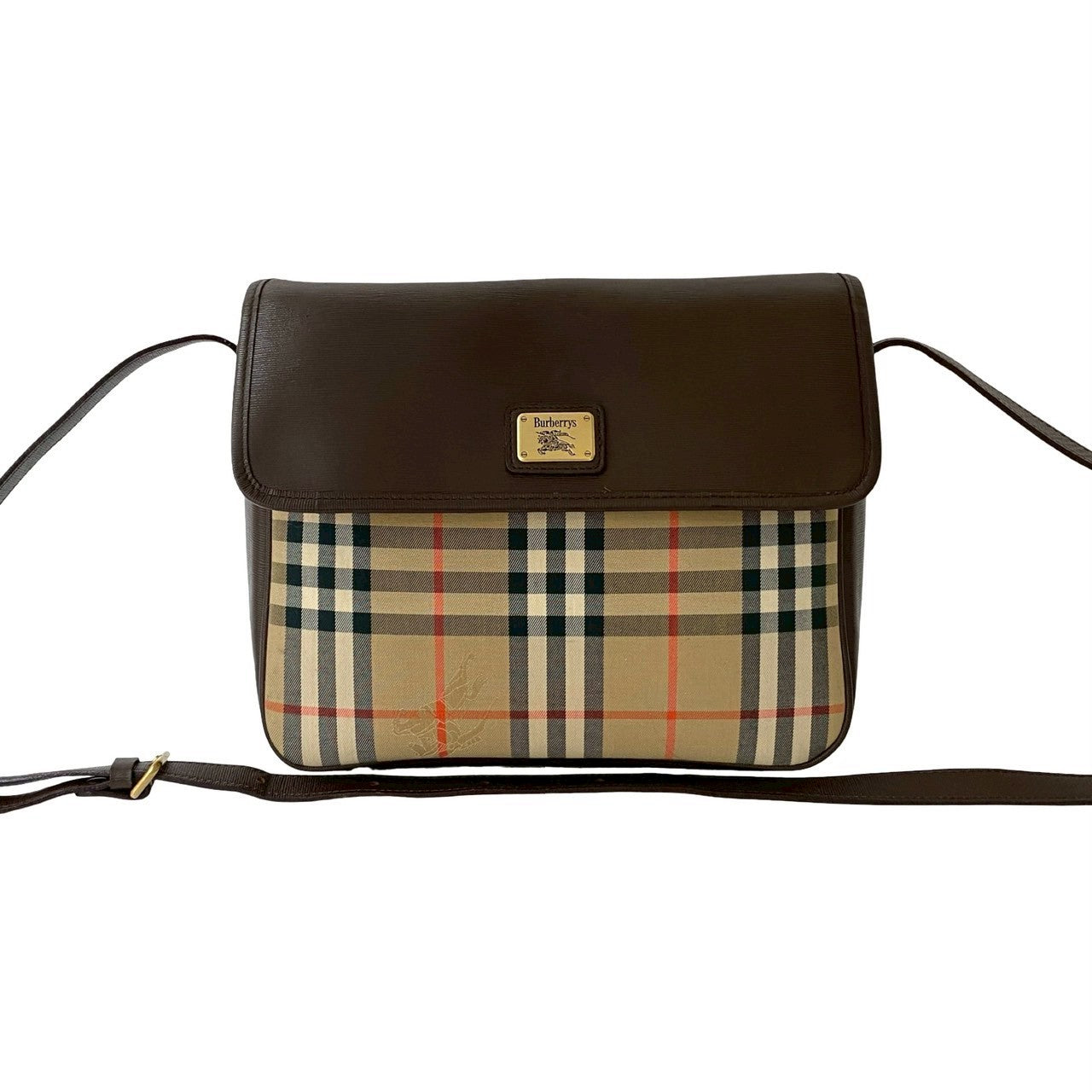 Burberrys Nova Check Shadow Horse Canvas Leather Shoulder Bag