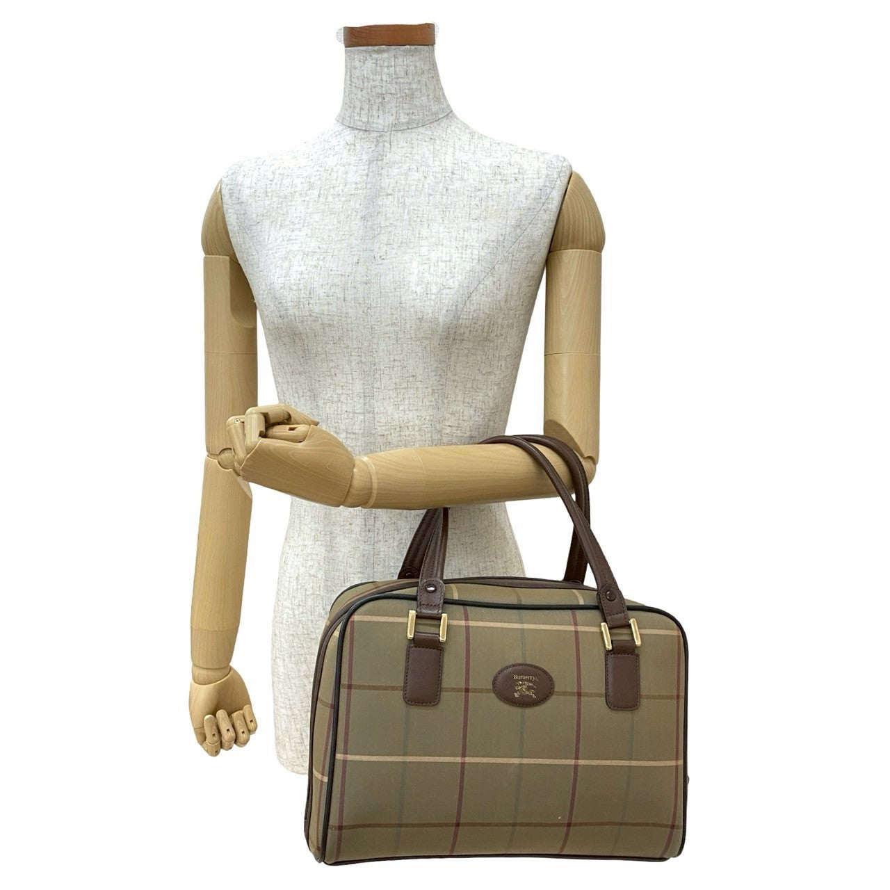 Burberrys Nova Check Shadow Horse Canvas Leather Handbag