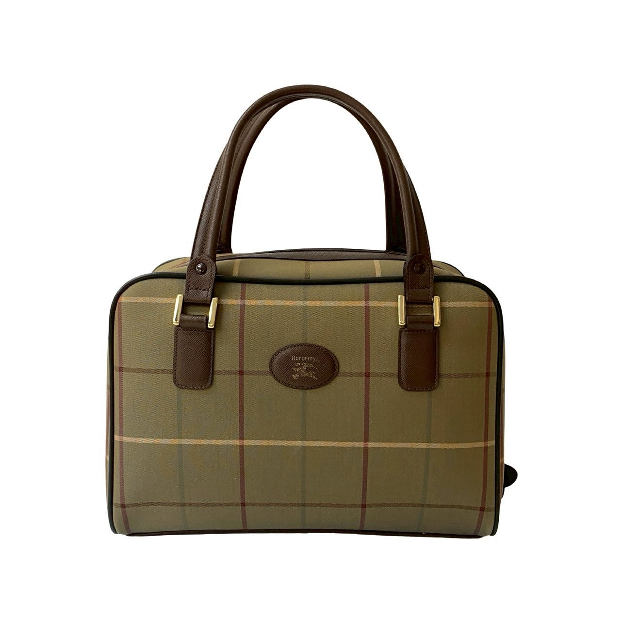 Burberrys Nova Check Shadow Horse Canvas Leather Handbag