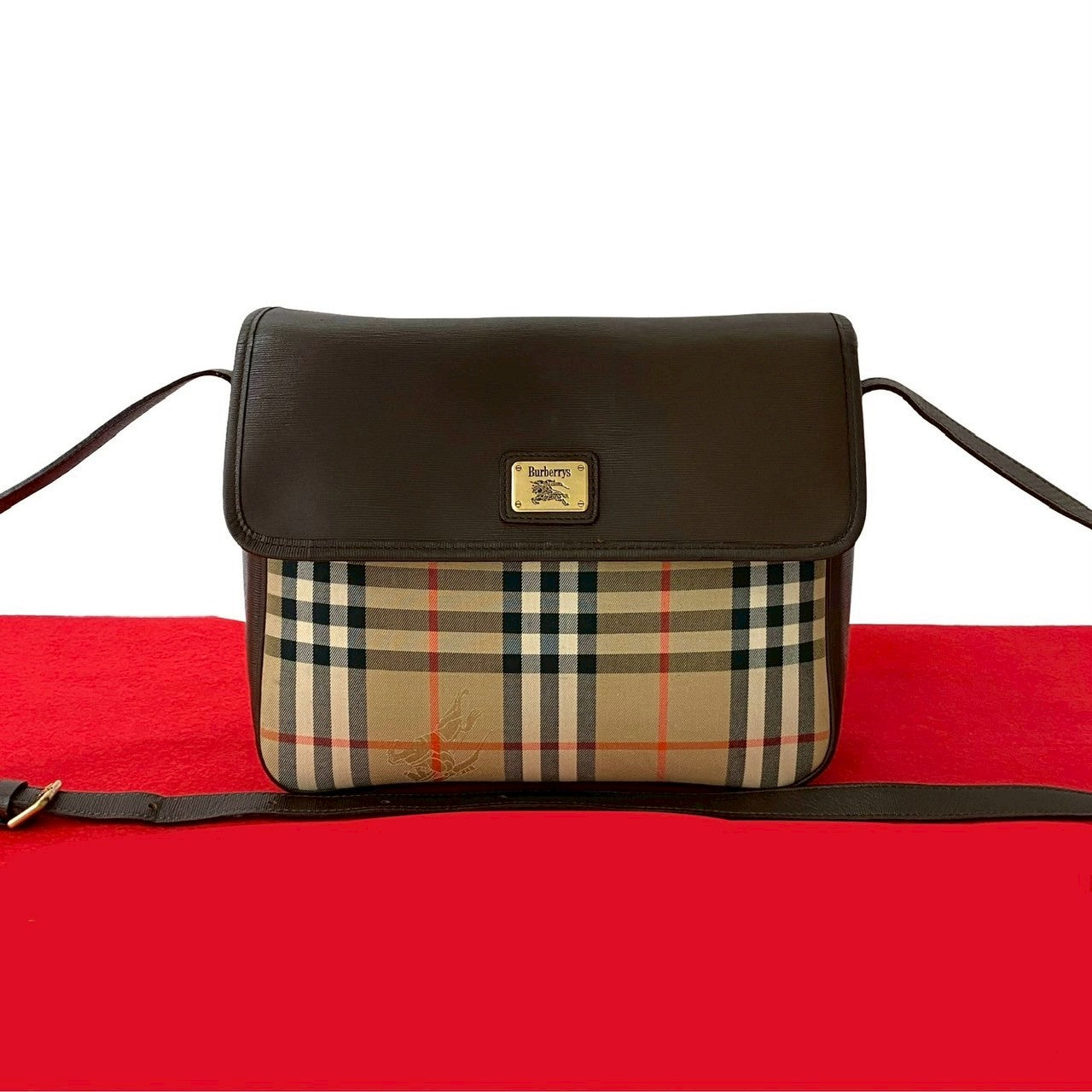 Burberrys Nova Check Shadow Horse Canvas Leather Shoulder Bag