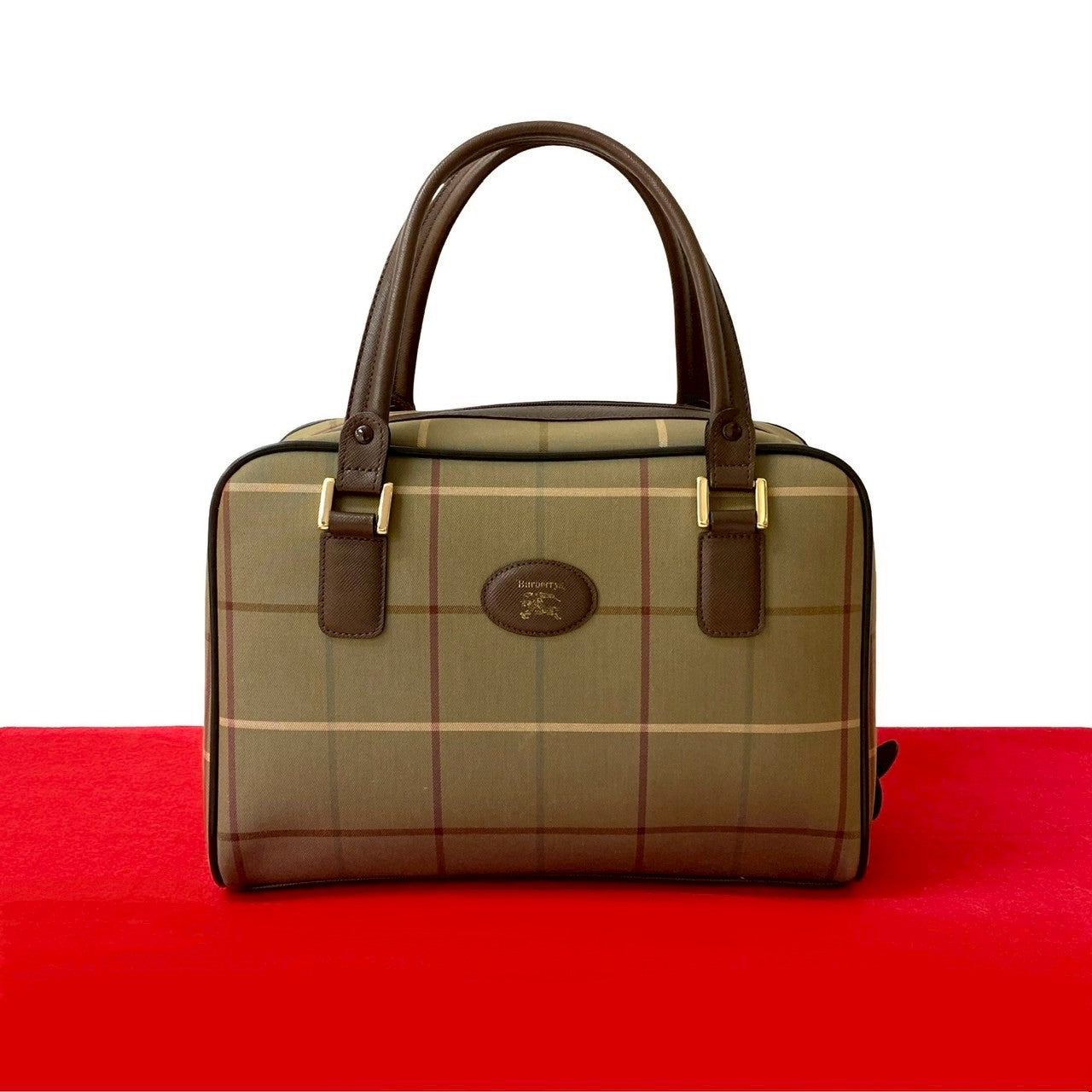 Burberrys Nova Check Shadow Horse Canvas Leather Handbag