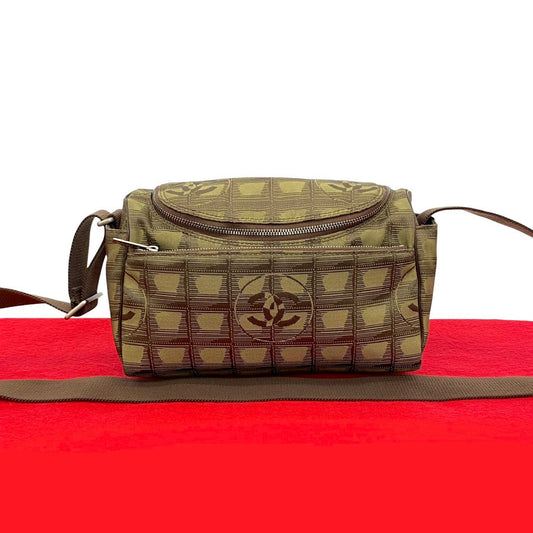 Chanel New Travel Line Leather Nylon Jacquard Shoulder Bag