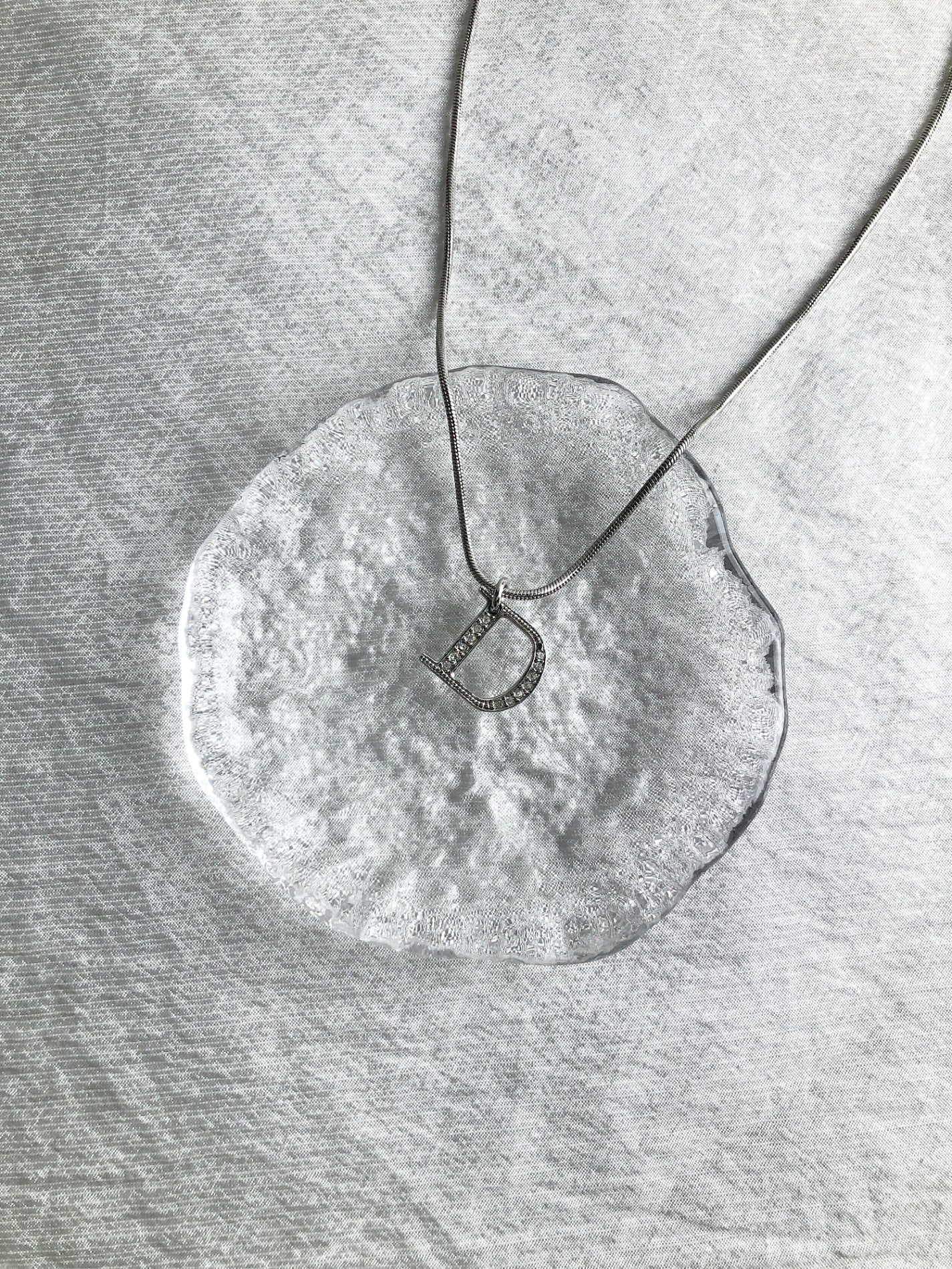 Christian Dior Logo Stone Necklace Silver Vintage y5kgpi