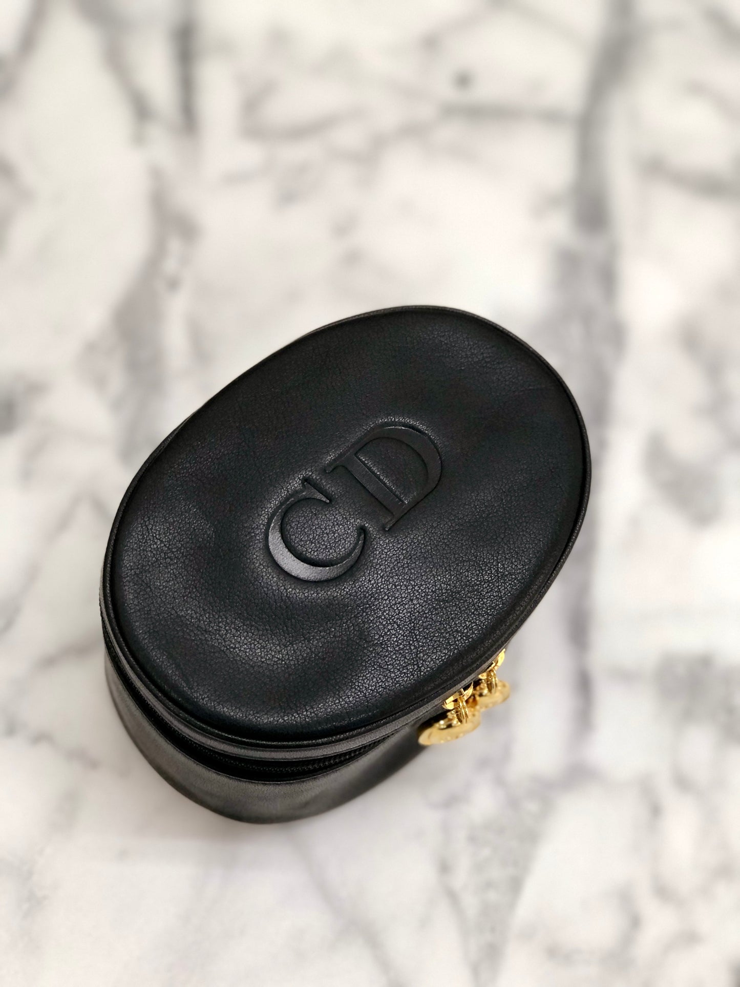 Christian Dior CD Logo Leather Vanity Pouch Black Vintage x5rawm