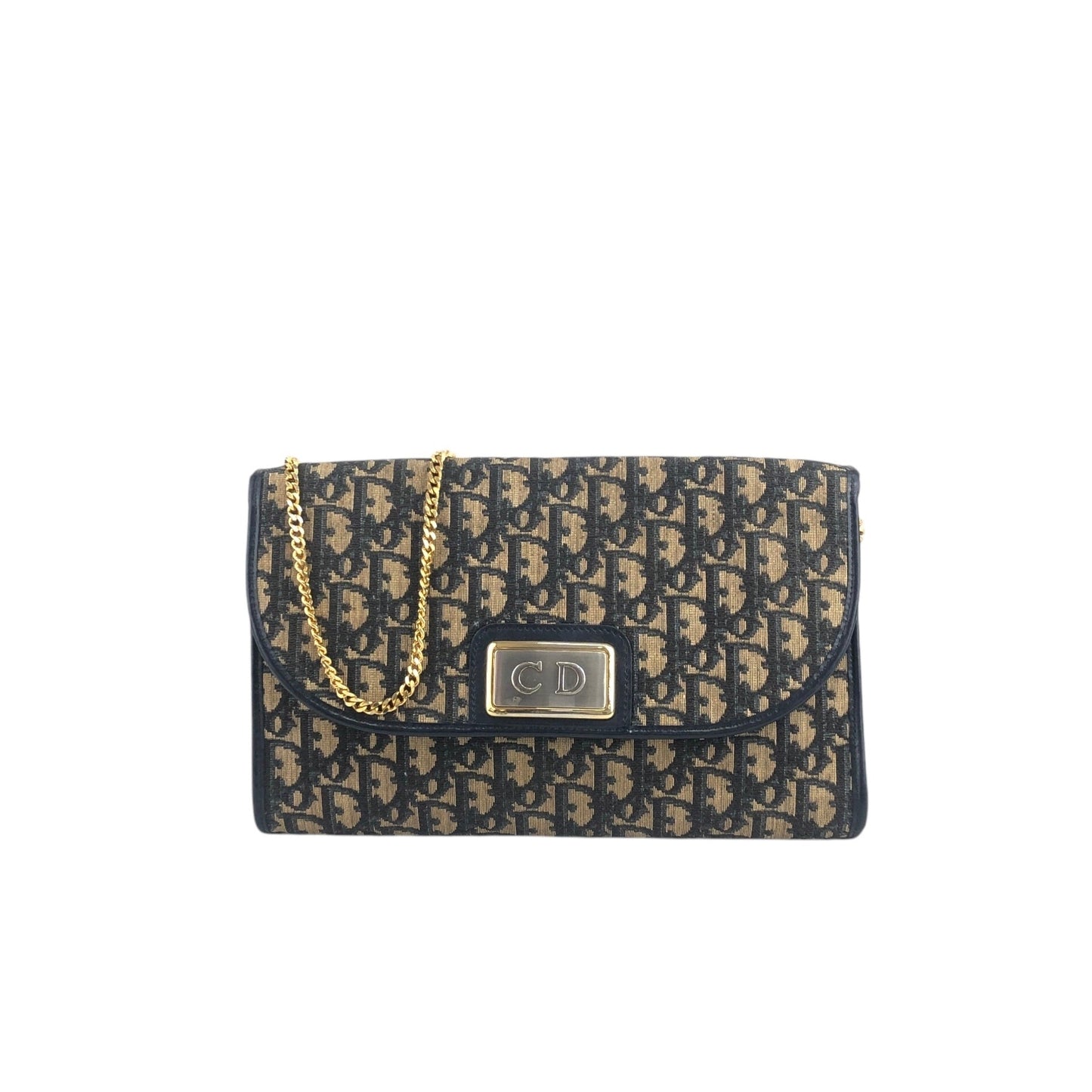 Christian Dior Trotter CD Logo Chain Shoulder bag Navy Vintage bmy3ab