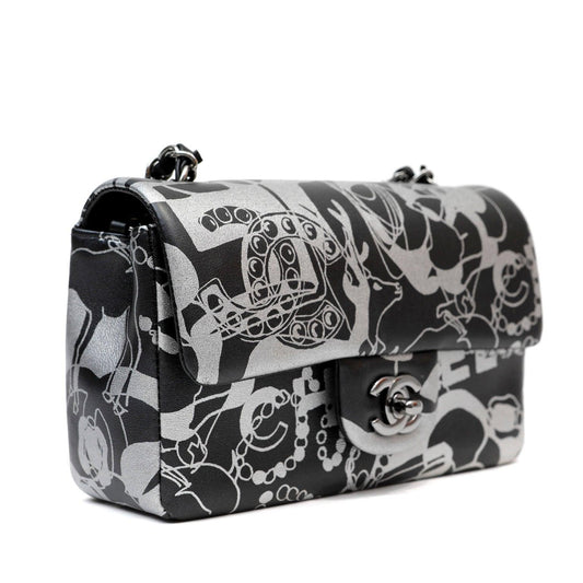 Chanel Black and Silver Lambskin Limited Edition Mini Classic
