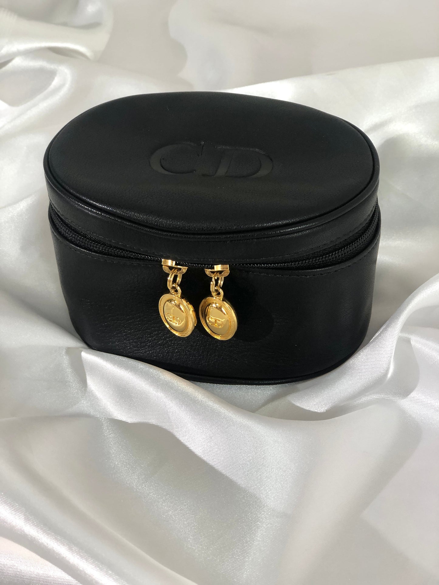 Christian Dior CD Logo Leather Vanity Pouch Black Vintage x5rawm