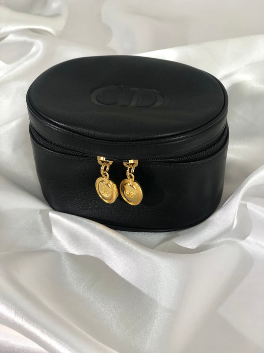 Christian Dior CD Logo Leather Vanity Pouch Black Vintage x5rawm