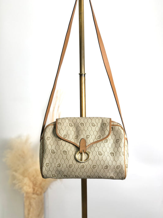 Christian Dior Honeycomb Pattern Shoulder bag Beige Vintage x5m4cu