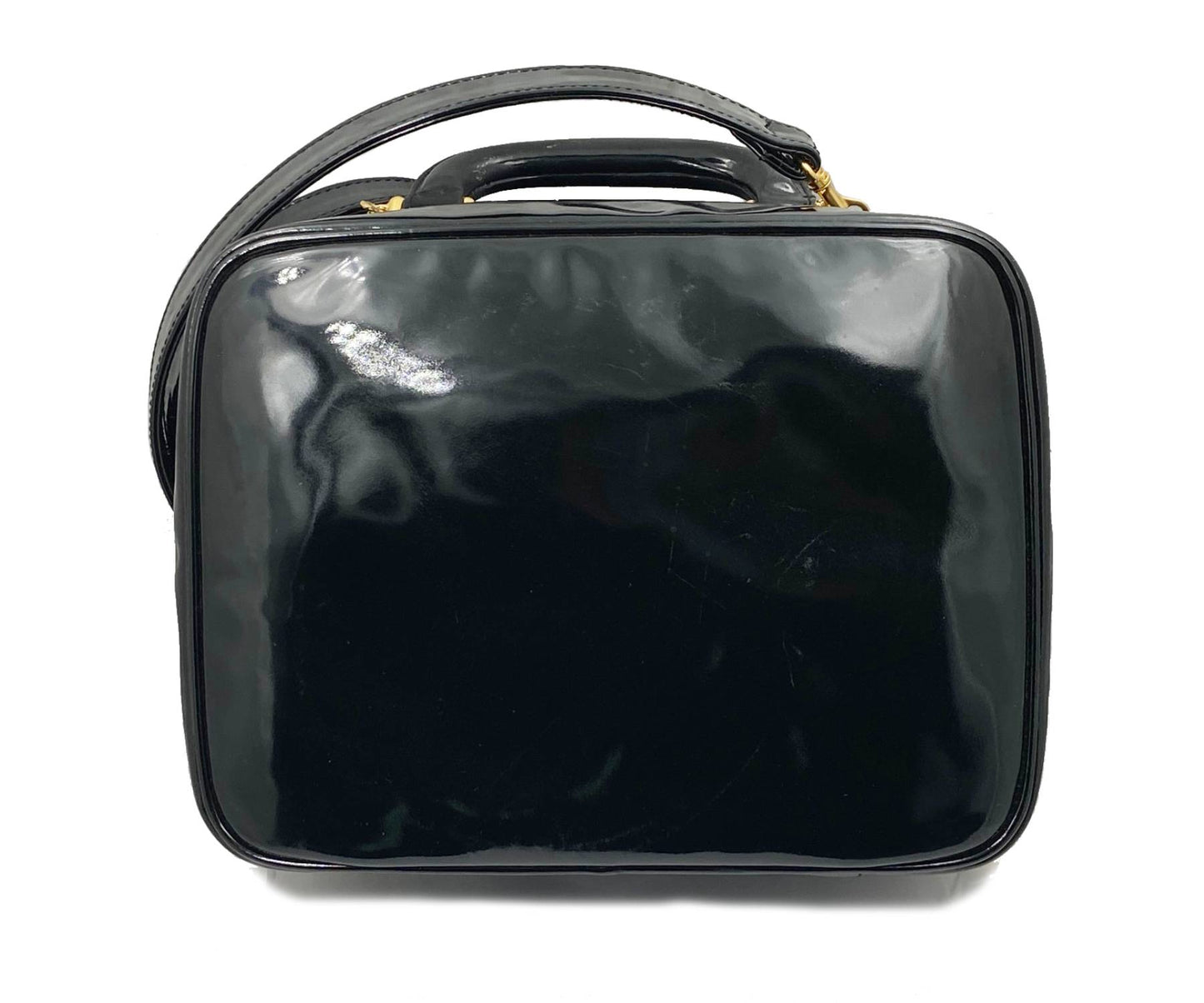 CHANEL Vintage Black Patent Leather Vanity Case Shoulder Bag