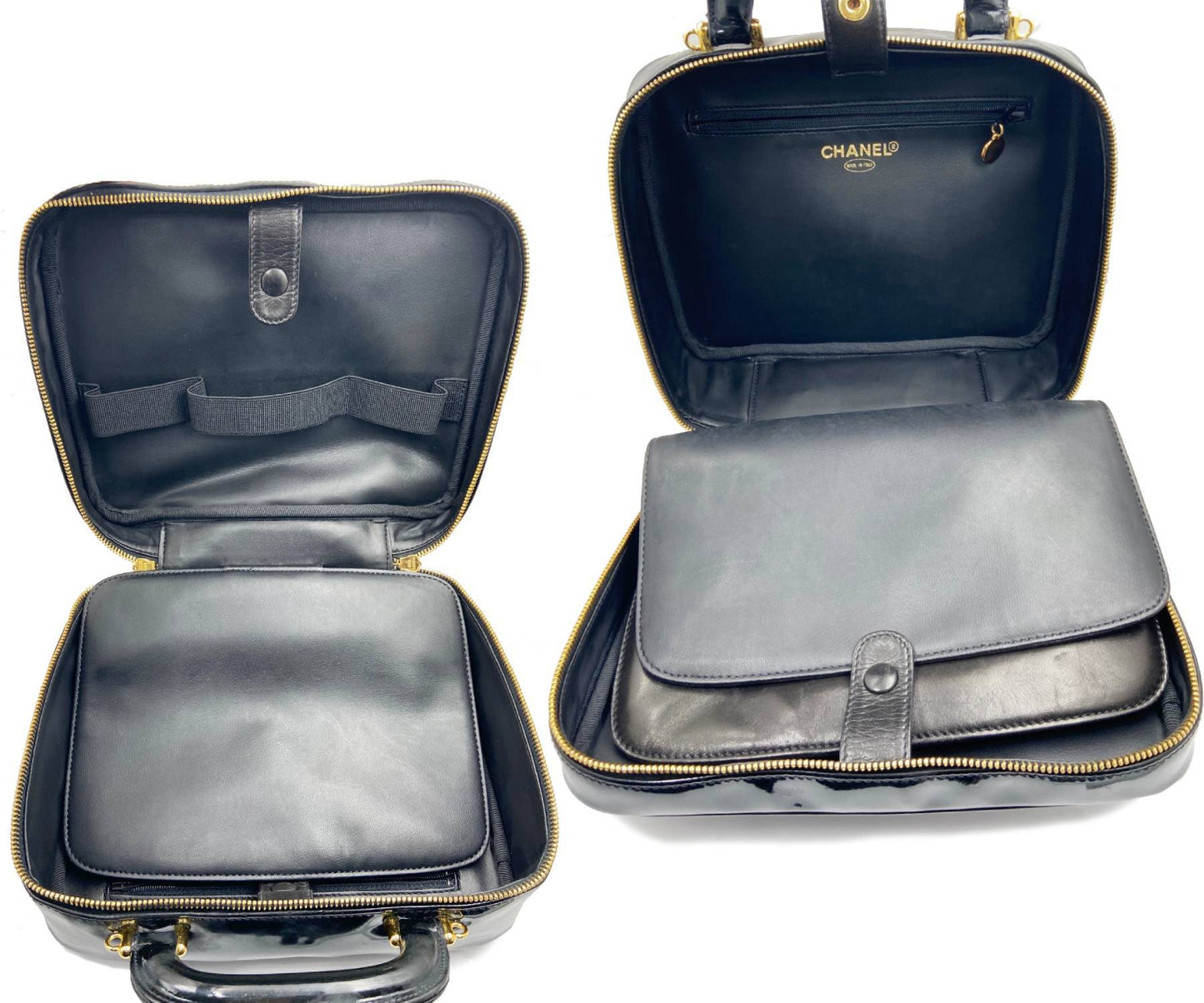 CHANEL Vintage Black Patent Leather Vanity Case Shoulder Bag