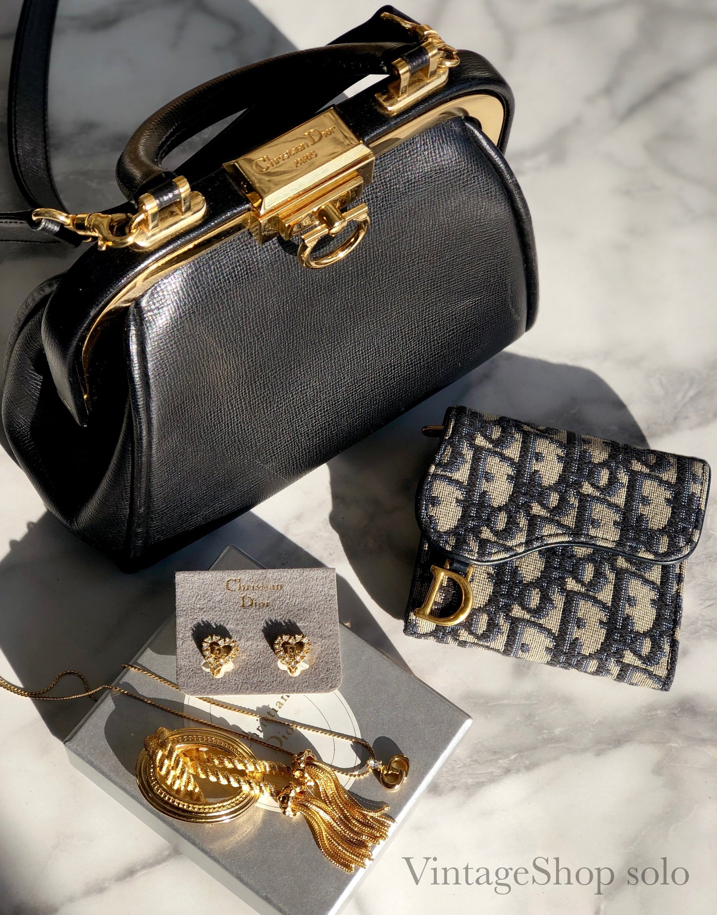 Christian Dior Gancini Clasp Handbag Shoulder bag Black Old Vintage bipezi