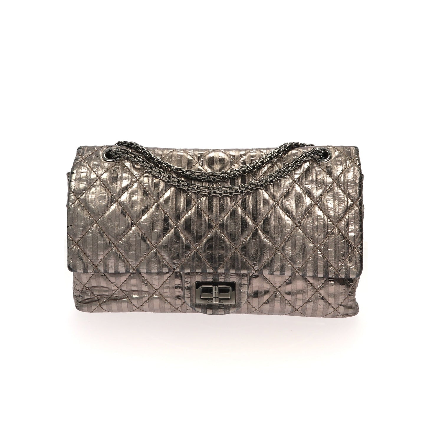 CHANEL 2.55 Reissue 227 Double Flap Metallic Striped Shoulder Bag