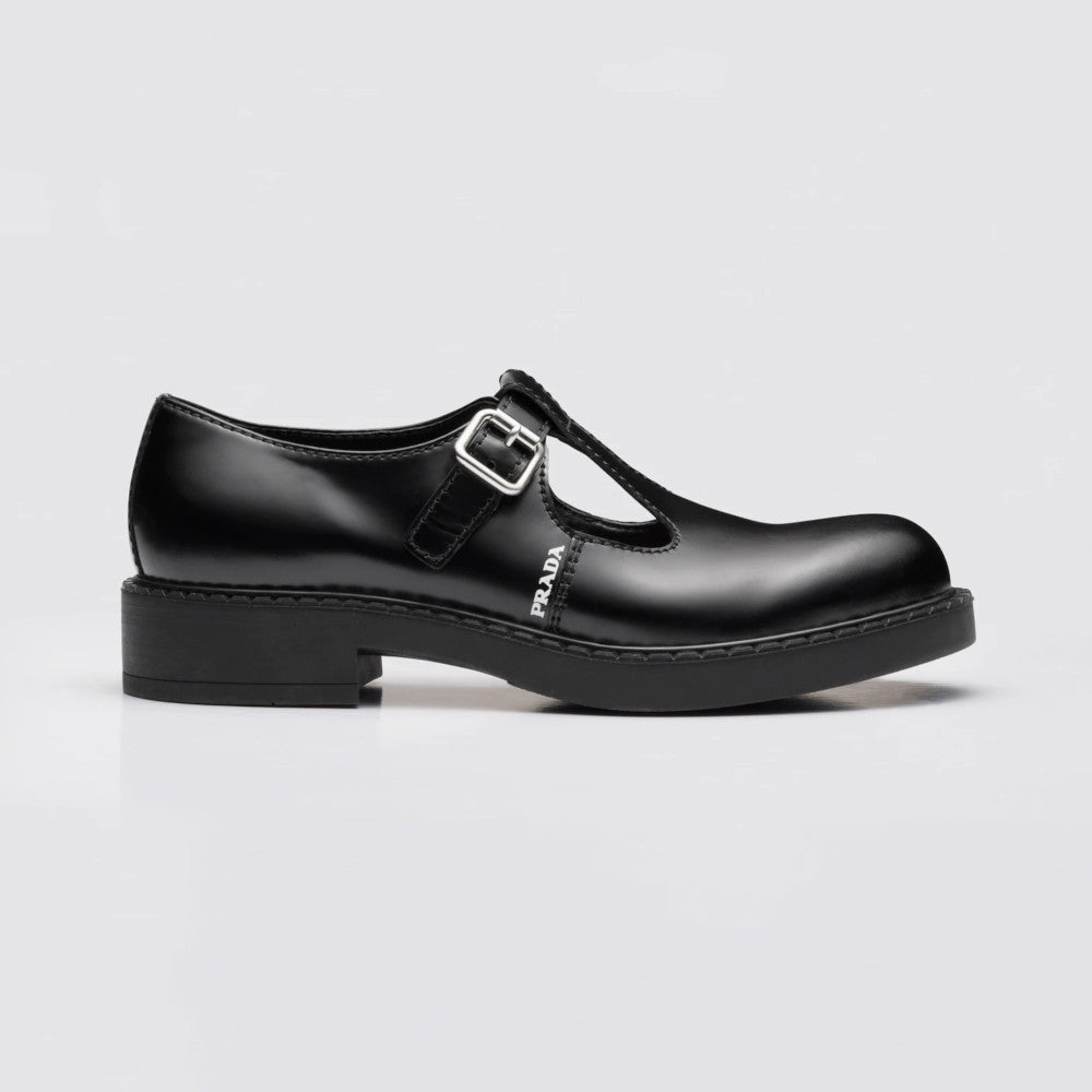 Brushed-leather Mary Jane T-strap shoes
