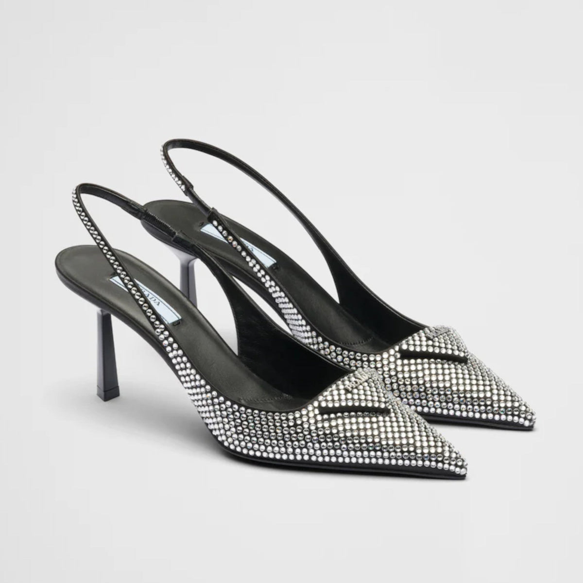 Satin slingback pumps with crystals