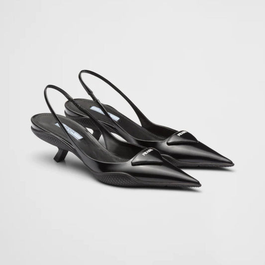 Brushed leather slingback pumps