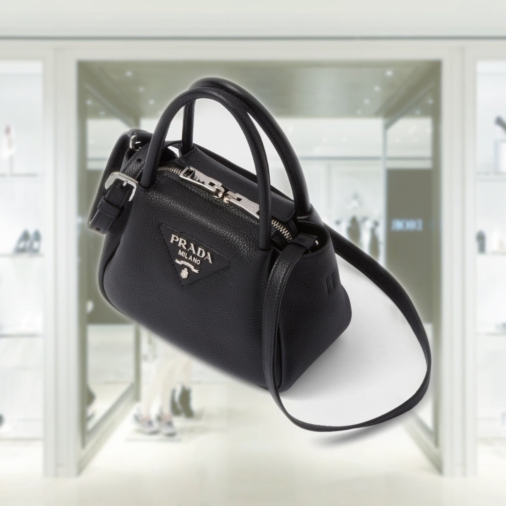 Leather mini handbag with zipper closure
