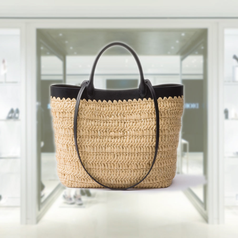 Small crochet and leather tote bag